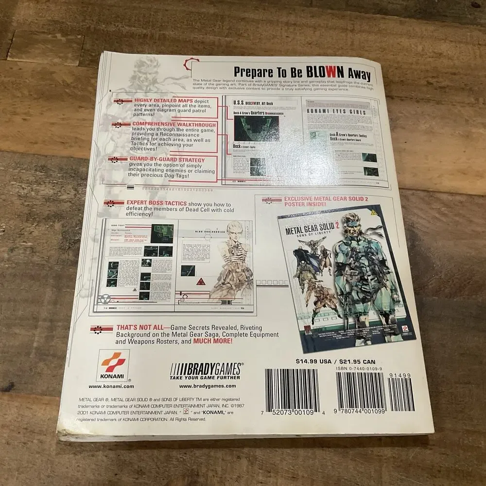 Metal Gear Solid 2 Strategy Guide BradyGames PS2 With Fold Out Poster Complete